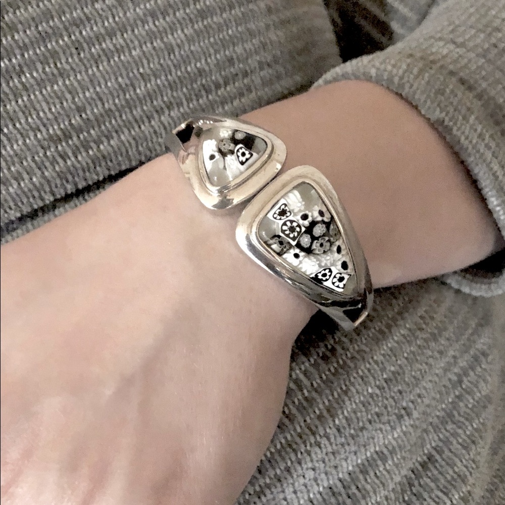 Retired AlenK Sterling Silver Murano Glass Bangle Cuff Italian Bracelet .925